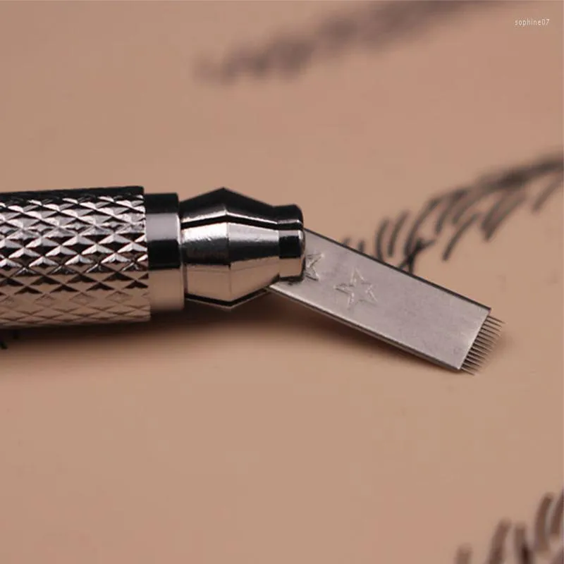 Tattoo agulhas 50pcs Microblading 1,5 mm 14 pinos planos forma de maquiagem permanente sobrancelha flexível para suprimento de lâmina de lâmina 3D