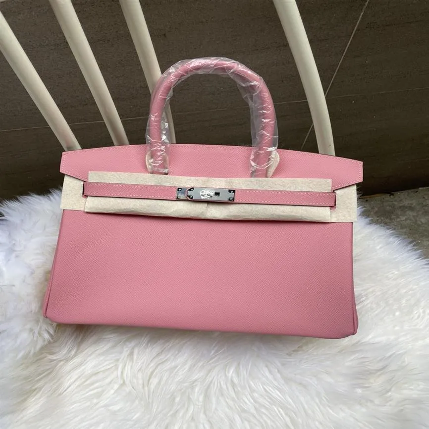 30 -cm luksusowa torebka ręcznie robiona różowa kolory epsom skórzana linia woskowa szwy złoty i srebrny sprzęt ma również 313p