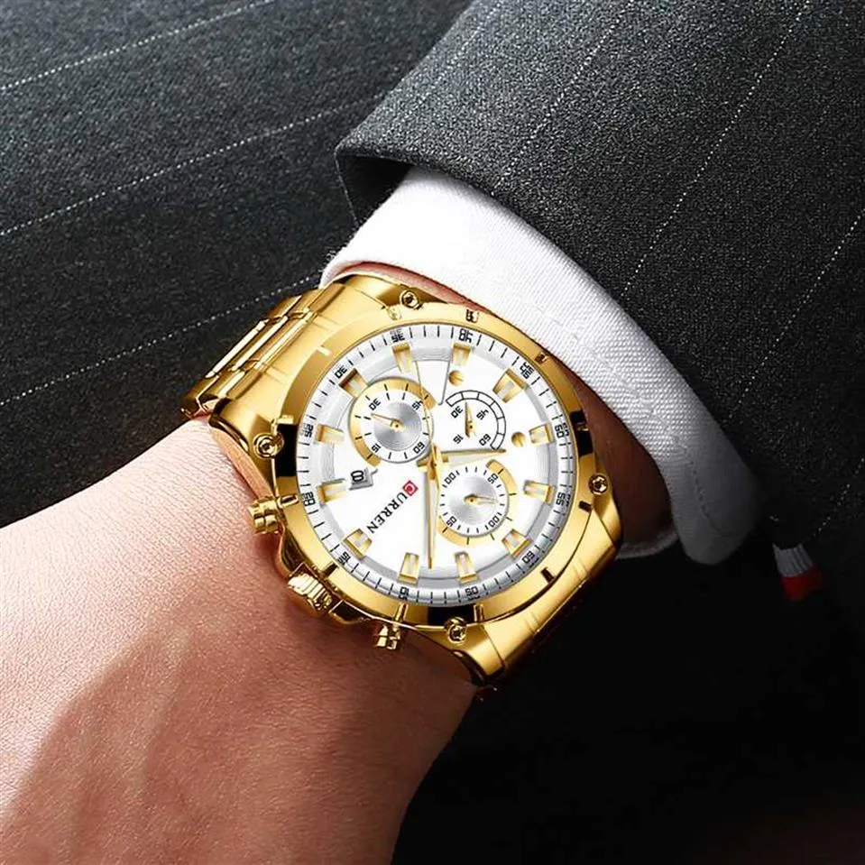 Big Diver Men Watches Curren Gold Watch Men 2020 Cron￳grafo ￠ prova d'￡gua Golden Male Wristwatch Relogio Masculino273i