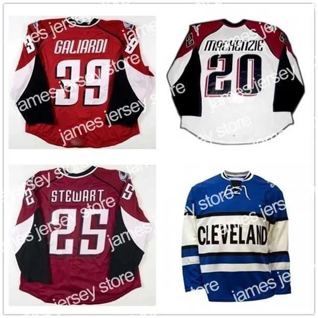 تلبس الهوكي الكلية Nik1 مخصص Ahl Cleveland Lake Erie Monsters 25 Stewart 20 Mackenzie 39 Galiardi Hockey Jerseys Red White Blue Size S Size S-4XL