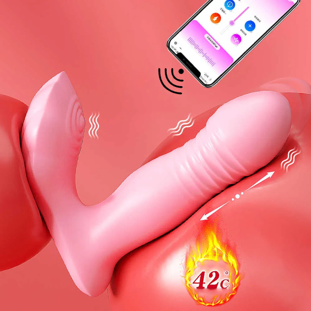 Skönhetsartiklar Teleskopisk Bluetooth -vibrator för kvinnor bärbara trosor Dildo G Spot Stimulator Vaginal Massager värme Porr Sexig leksak