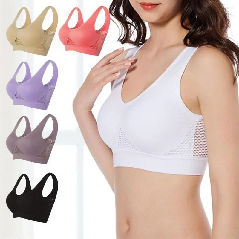 Yoga Outfit Sporty Women Bra Hollow Out Breathable Sports Solid Color Bralette Padded Seamless Brassiere Brelette Underwear For Fitness