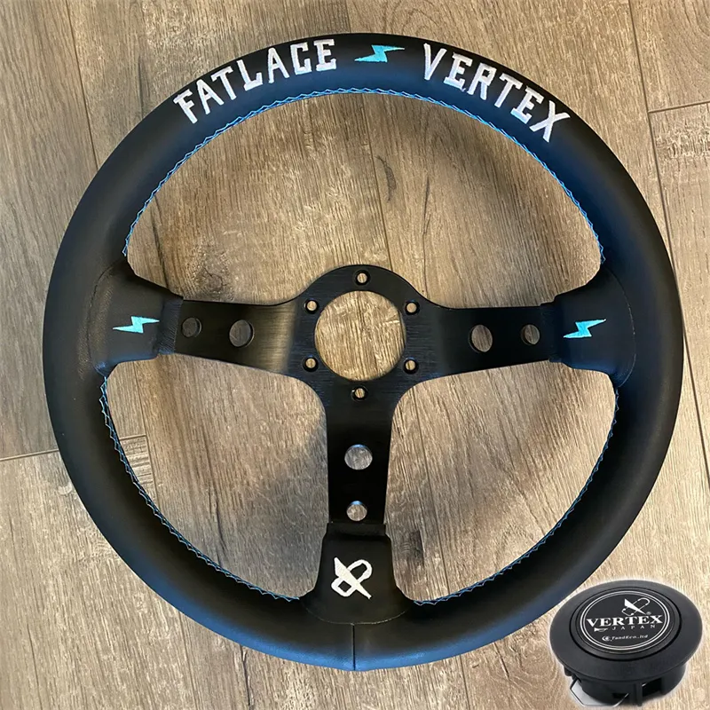 Universal Sport Steering Wheels Vertex 13inch White Embroidery Black Genuine Leather Drift