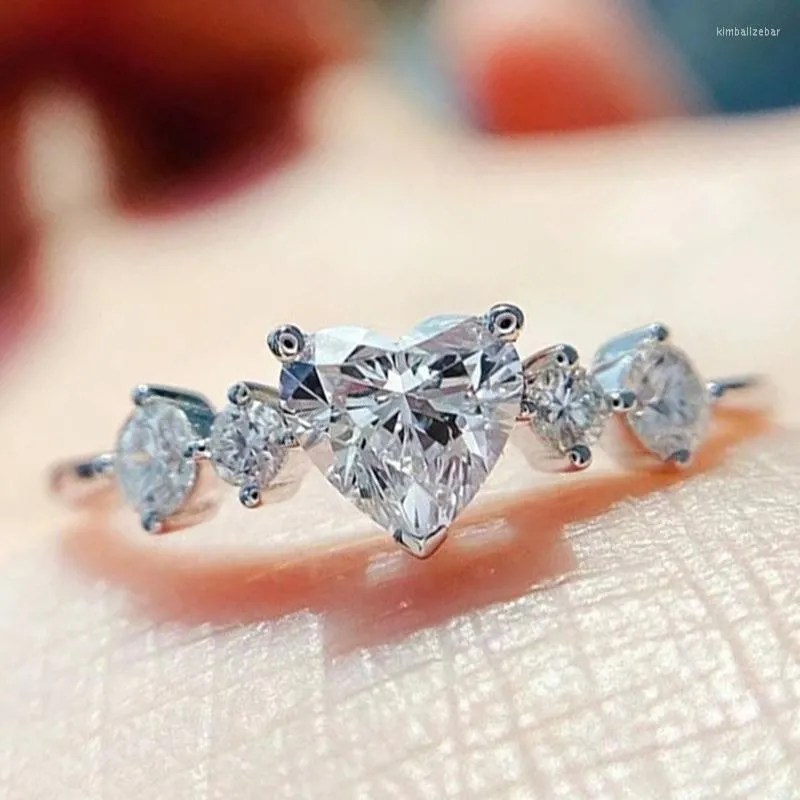 Hochzeit Ringe Einfache Herzförmige Zirkon Verlobung Für Frauen Versprechen Geschenk Paare Zubehör Dame Schmuck