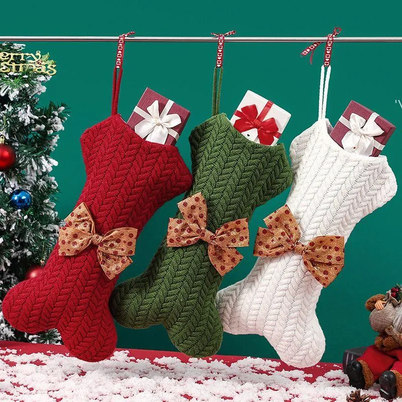 Weihnachtszubehör, Dekoration, gestrickte Wolle, Anhänger, Weihnachtsstrümpfe, große Geschenktüte mit Schleife, BBD136