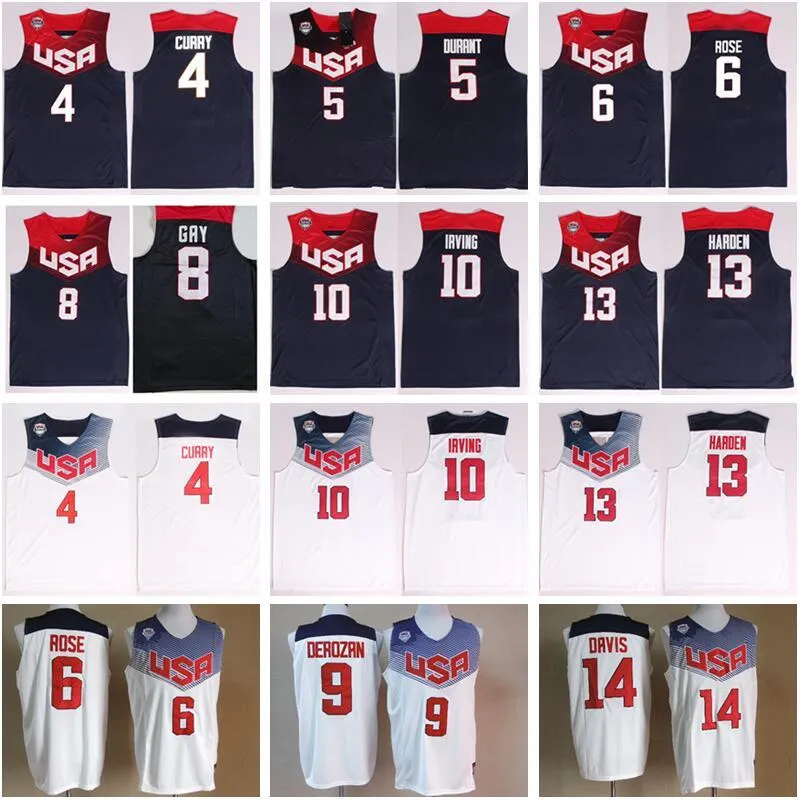 CUSTOM 2014 USA Basketball Jersey Dream Team Eleven 4 Stephen Curry 5 Thompson 6 Derrick Rose 10 Kyrie Irving James Harden Kevin Durant Nati