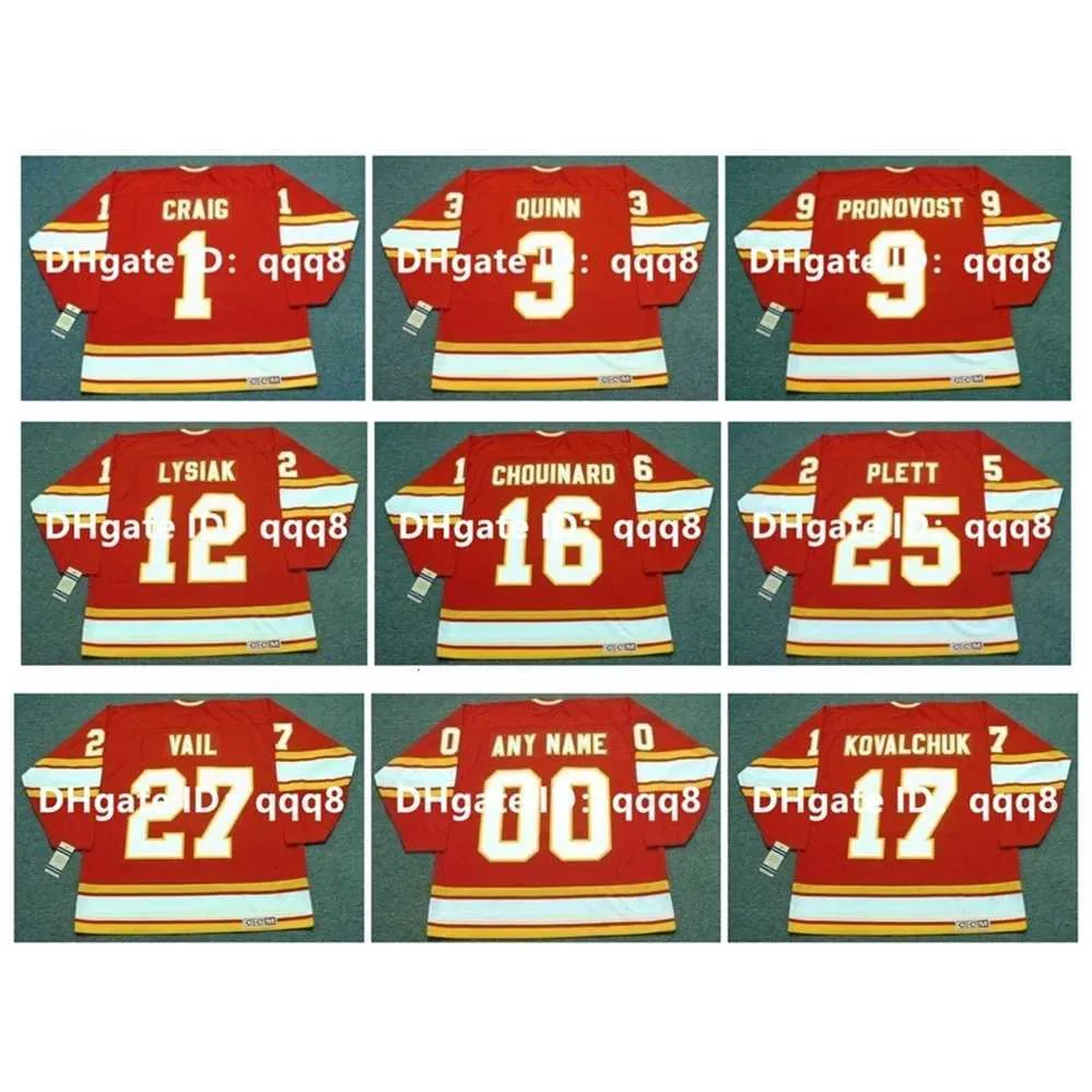 qqq8 Vintage CCM Atlanta Hockey Jersey 1 JIM CRAIG 3 PAT QUINN 9 JEAN PRONOVOST 12 TOM LYSIAK 16 GUY CHOUINARD 25 WILLI PLETT 27 ERIC VAIL