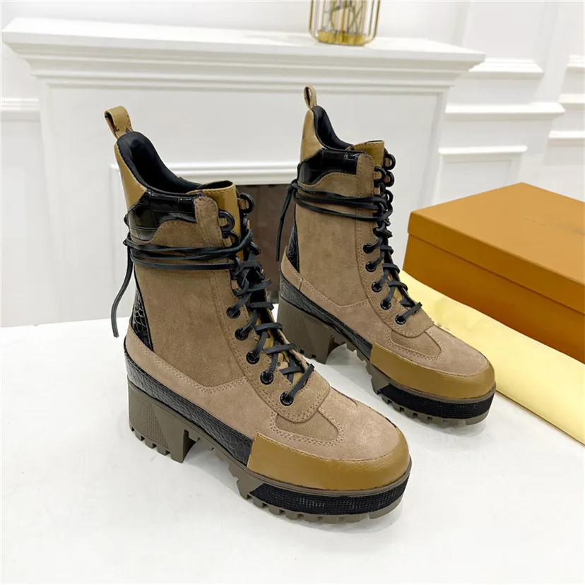 Botas Deserto Plataforma Laureate Designer de Luxo Camurça Couro de Bezerro e Lona Envernizada Solado de Borracha Traseira Traseira Tênis Martin Winter Tamanho 35-41