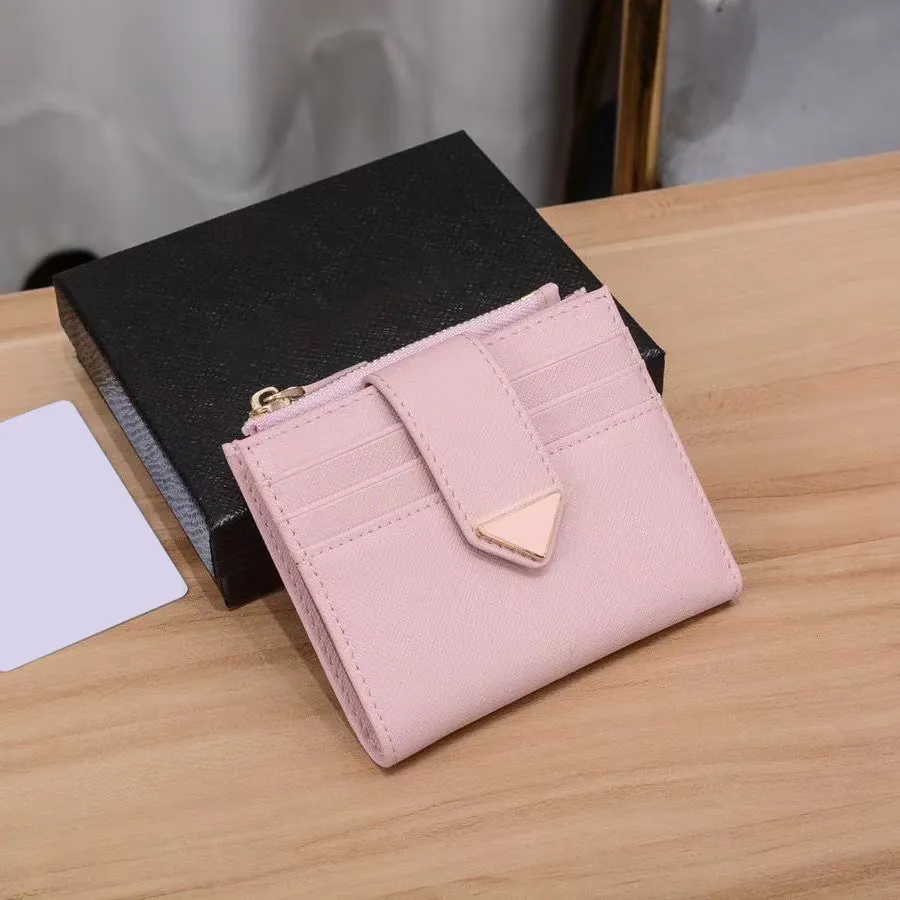 Luxury Saffiano Triangle Kort plånböcker Kort Holder Womens Mens Designer med Box Cardholder Smooth Leather Coin Purses Wallet 9 C270s
