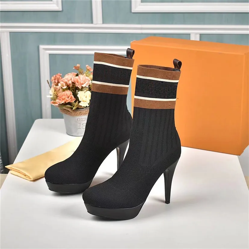 Luxury Ankle Sock Boots Mesh Accent Stretch Fabric Silhouette High Heels Woman Desert Classic Winter ladies Martin Sneakers Size 35-42