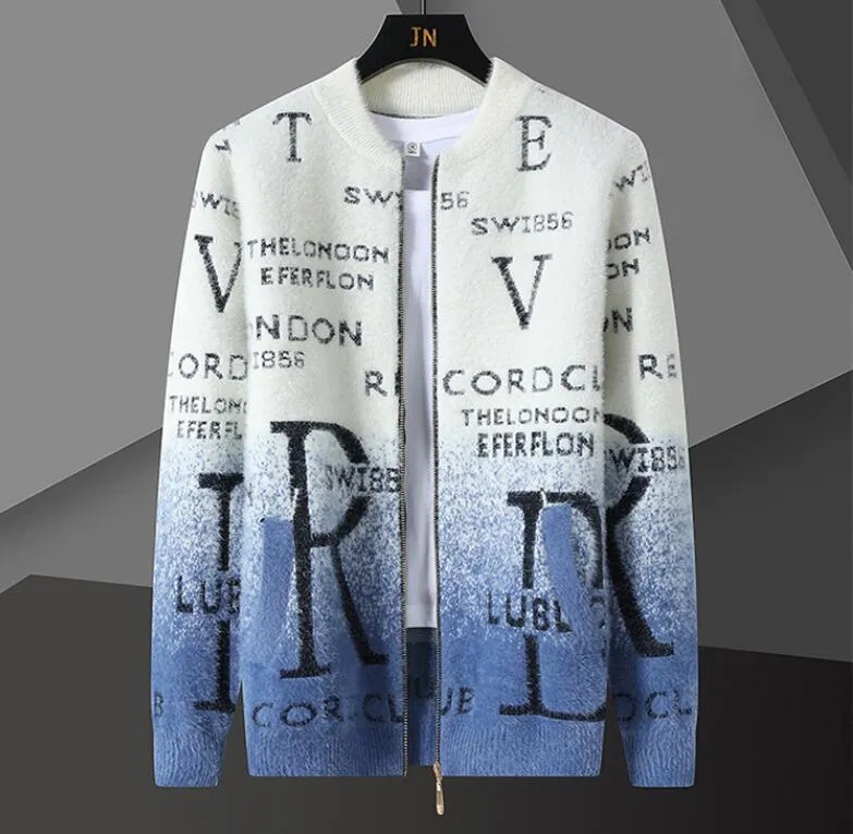 Gradient Letter Printing Cardigan Men Sweter Korean Sweaters Coat Designer Fashion Knit Cardigan Jacket