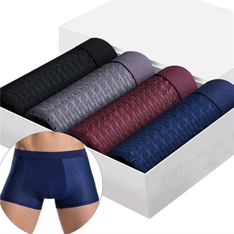 Underpants Plus Zise 4XL Mesh Breathable Mens Boxershorts Hollow Out Summer Soft Seamless Designer Solid Male Underwear