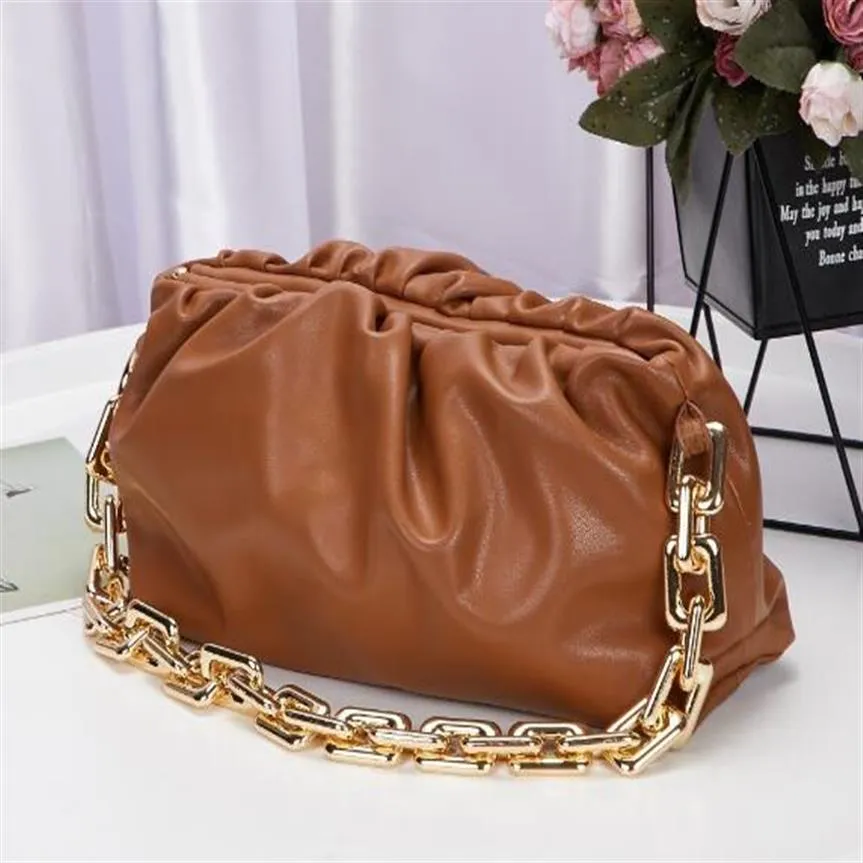 Classic Cloud Shape Evening Bags Cloud Bag With Thick Chain Clutch Women Pouch Genuine Leather Clip Handbags Crossbody Totes214S