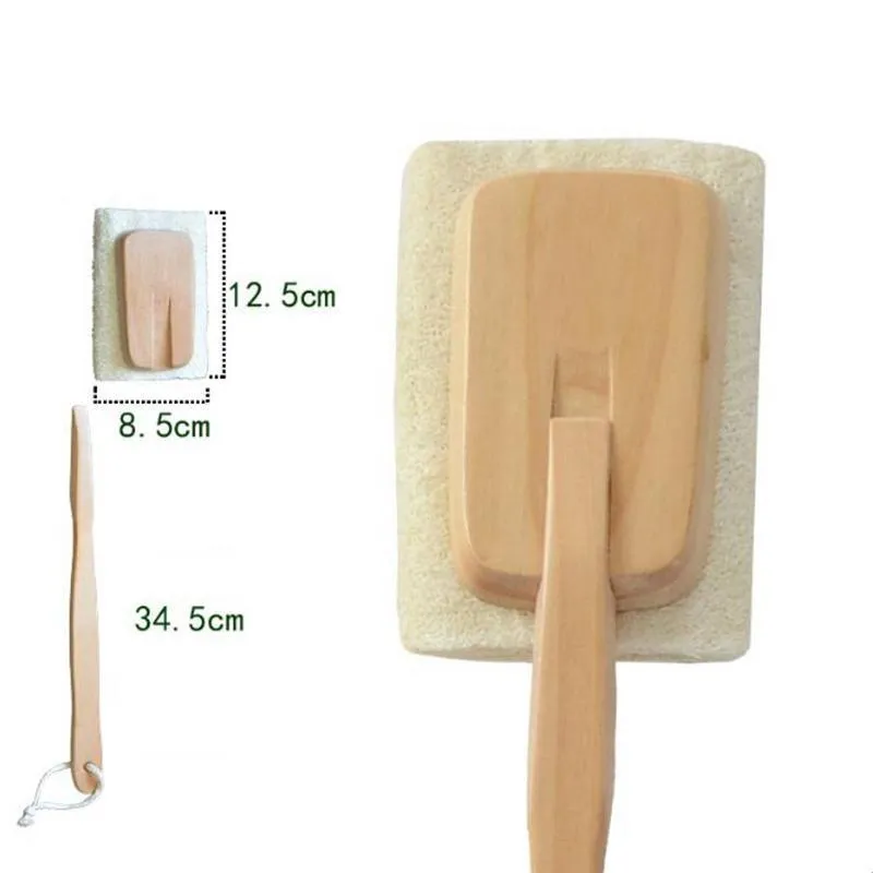 Natural Loofah Brush Exfoliating Dead Skin Body Scrubber Loofah Brush with Long Detachable Wooden Handle Back Brush