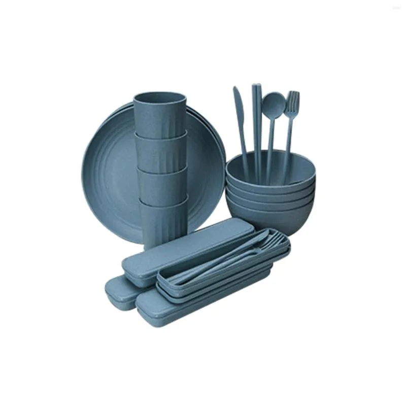 Dijkartikelen sets borden en kommen 32 stks tarwe straw keuken diner set camping herbruikbare sets-a