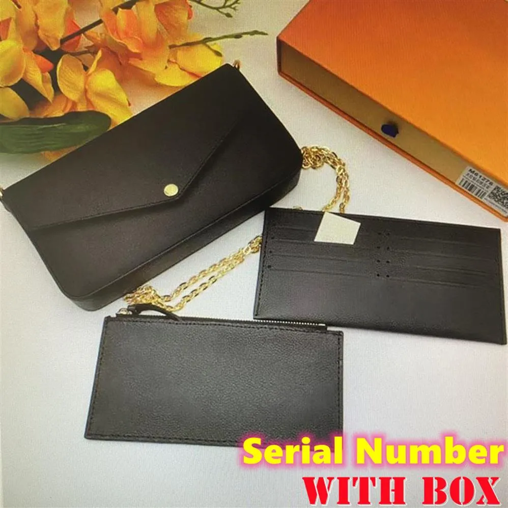 Borsa del progettista di lusso Pochette Felicie Bag Codice data Borse in vera pelle Clutch Tote Messenger Shopping Purse con box2455