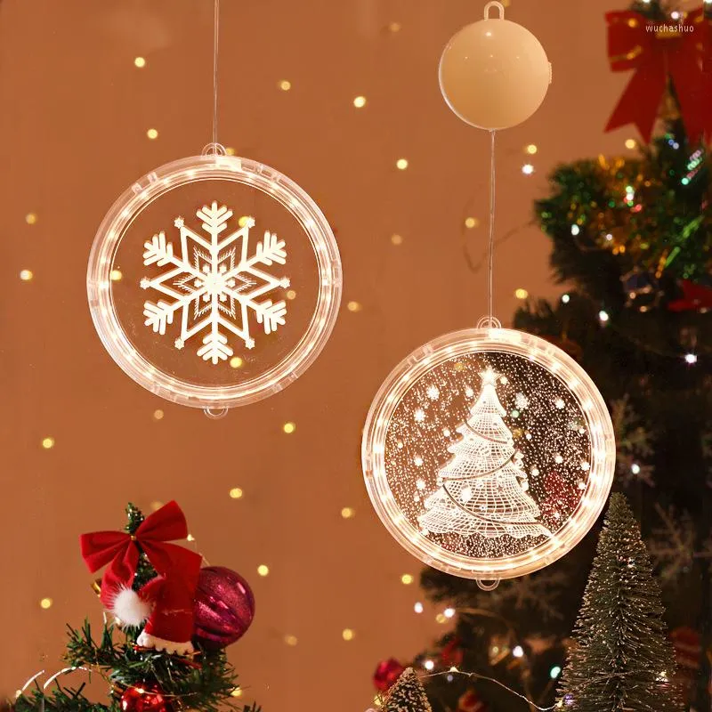 Strings Navidad Tipo de suspensión 3D Luces LED Decoraciones de la sala de estar de copos de nieve Reno Luces de Navidad 2023 Año