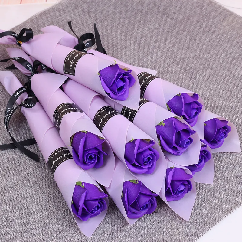 Single Stem Artificial Rose Romantic Valentine Day Wedding Birthday Party Soap Rose Flower Red Pink Blue Lavender FY2447 0102