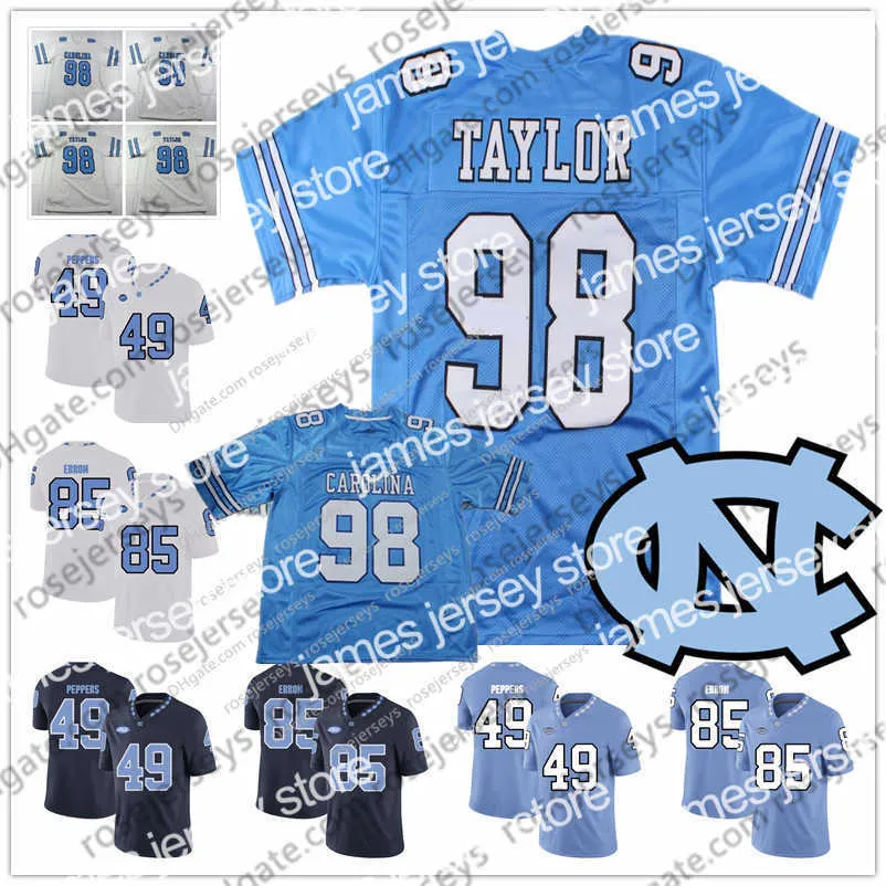 Odzież piłkarska American College UNC North Carolina Tar Heels #98 Lawrence Taylor 49 Julius Peppers 85 Eric Ebron 10 Mitchell Trubisky Emerytowana koszulka piłkarska w stylu vintage