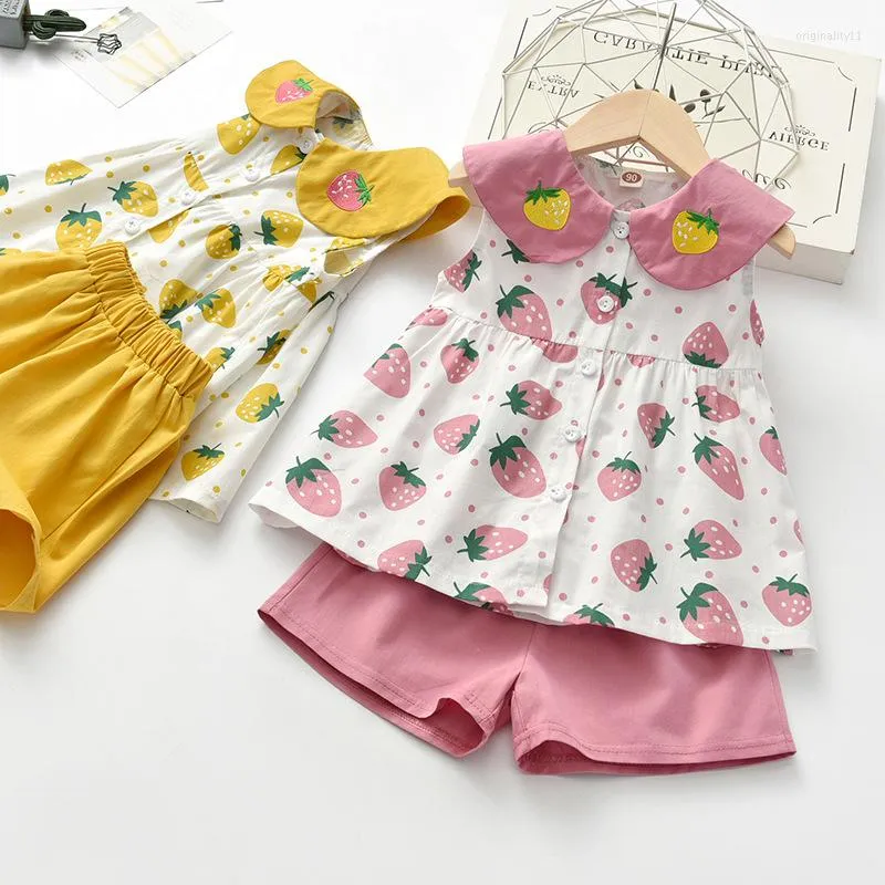 Clothing Sets Girls Summer Fruits Set Fashion Cotton Sleeveless Tops Shorts 2pcs Kids Pineapple Clothes For 2-6Y