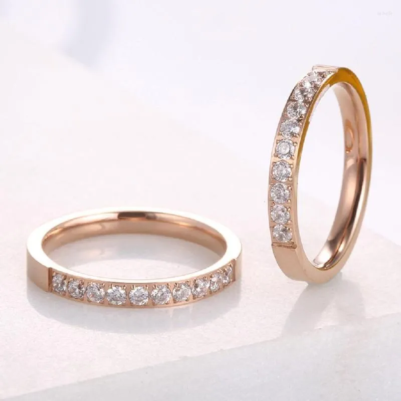 Wedding Rings High Quality Rose Gold Colors Zirconia For Woman Man Stainless Steel Valentine Gift Not Fade Jewelry