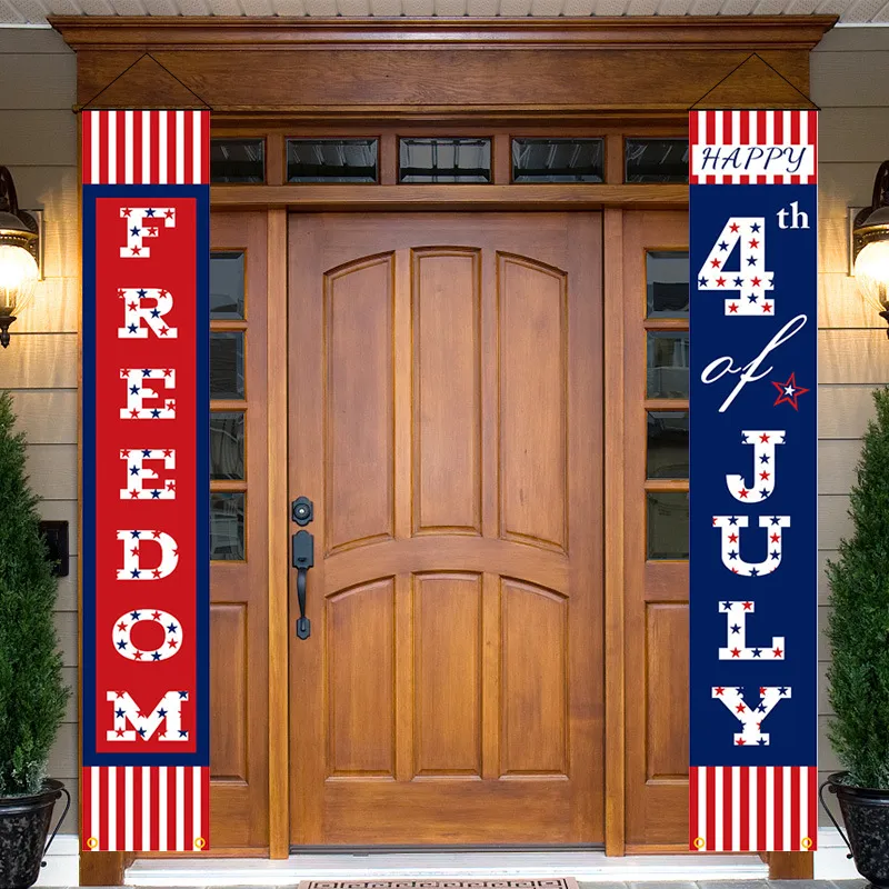 12x71 cala duże szczęśliwe 4 lipca Banner drzwi Ameryka Ameryka Niepodległość Day Memorial Wiszące dekoracje do drzwi przednich weranda poliestrowa konfigurowalna