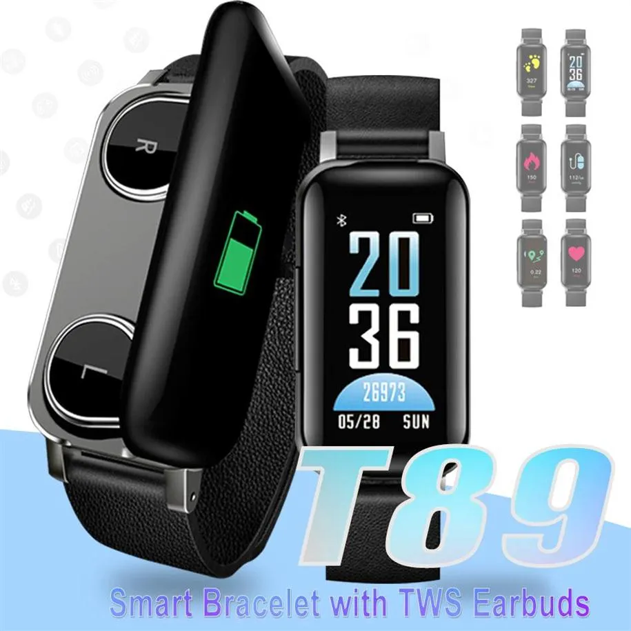 TWS EARBUDS SMART BRANDELET BLUETOOTH 5 0 SMART DBAband T89 Fitness Tracker zegarki do smartfonów iOS Android z detaliczną 268W