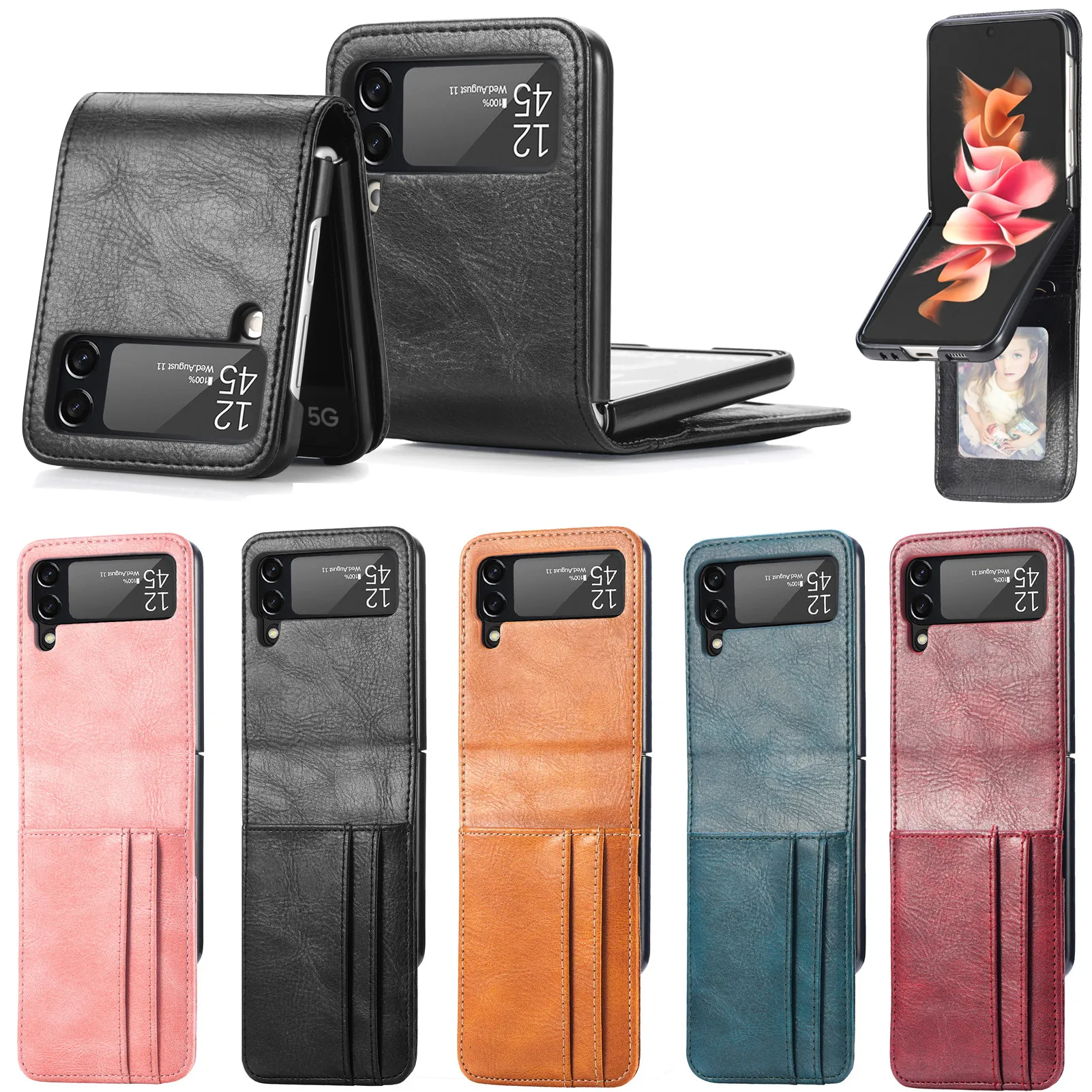 Fashion Designer Wallets Telefono Case di pelle per Samsung Galaxy Z Flip1 2 3 4 5G Card PC PU in rilievo e Pocket Pocke