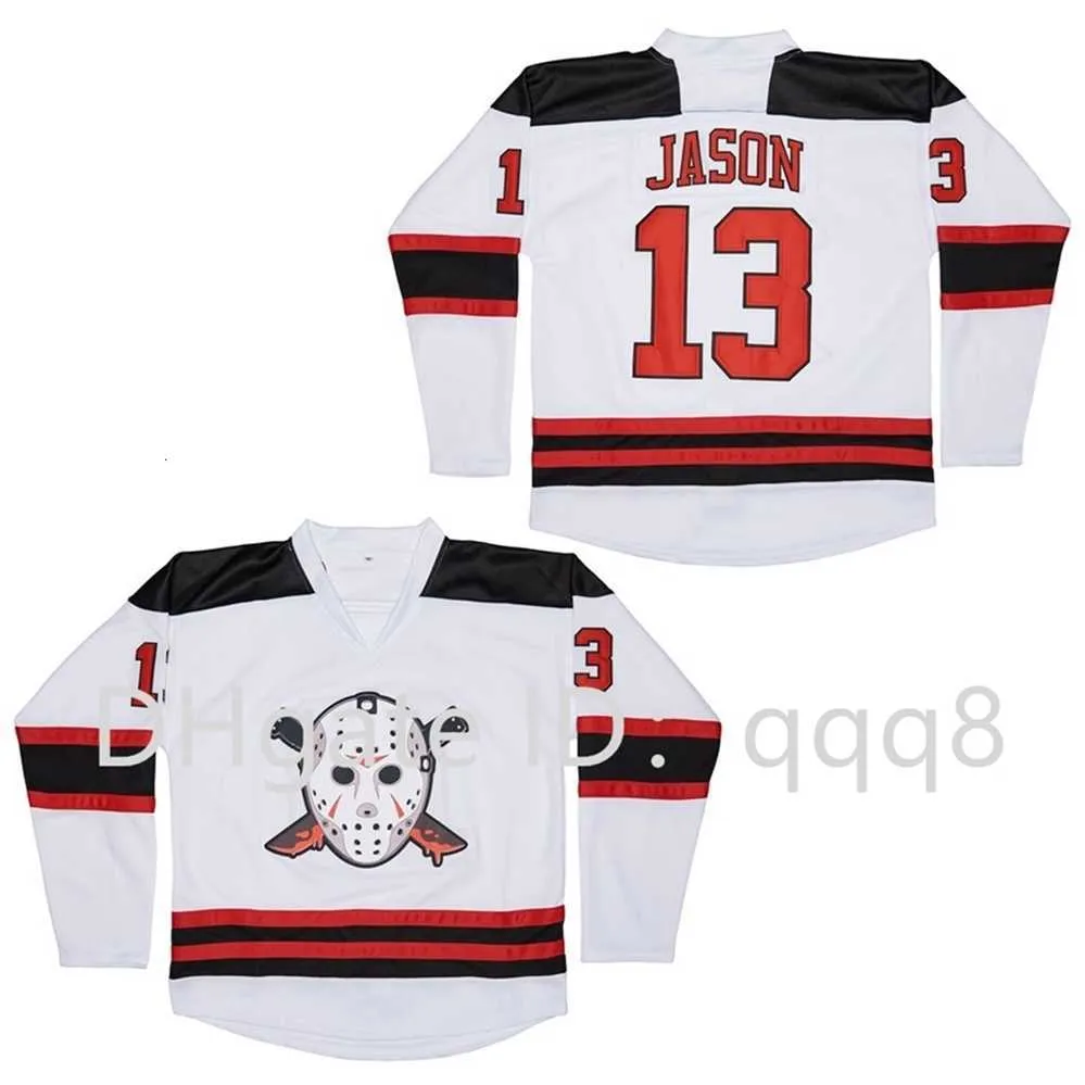 qqq8 Freitag der 13. Jason Voorhees Faux White Hockey-Trikot, Größe M-XXXL