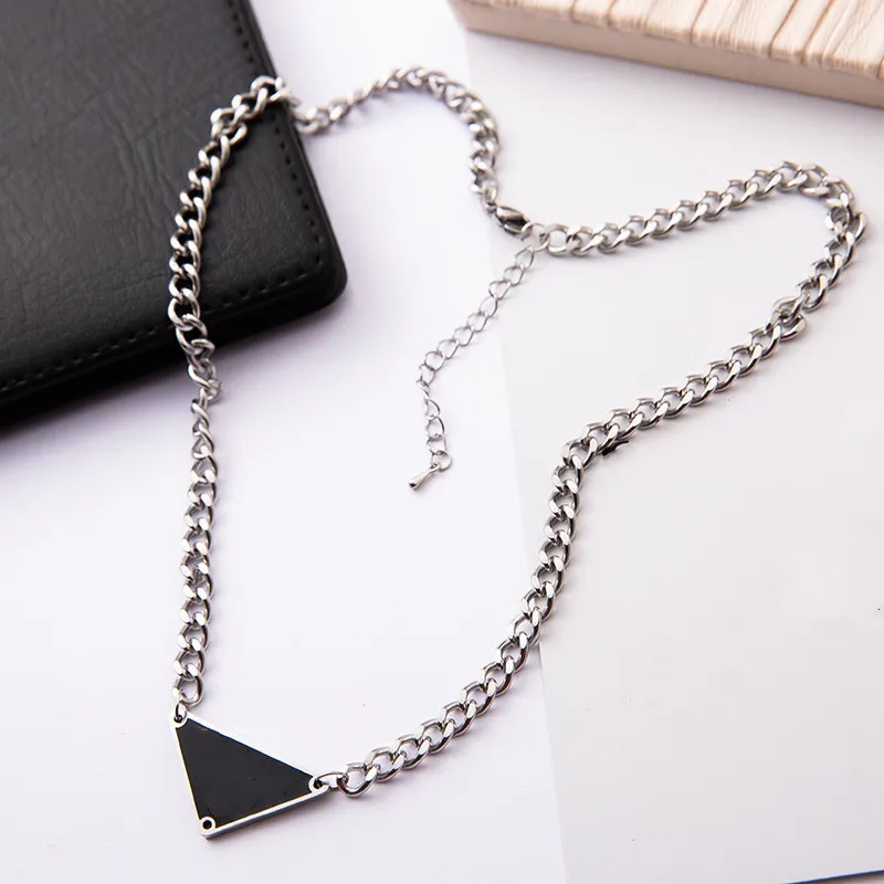 Silver Chain Mens Womens Necklace Black White Triangle Letter