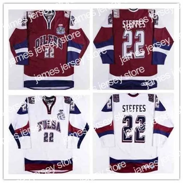 College Hockey Wears Nik1 Tulsa Oilers 22 Gary Steffes Hokey Jersey Mavi Nakış Dikişli Özel Herhangi Bir Sayı ve Adı Jersey