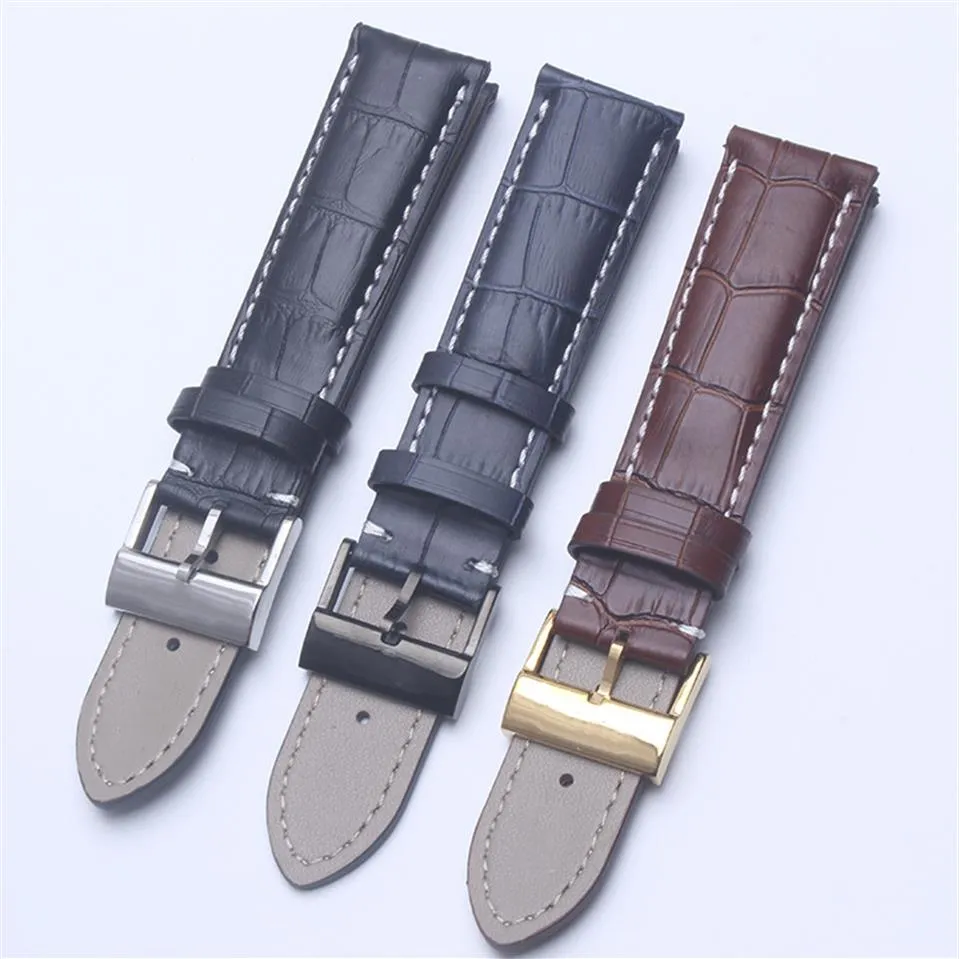 Black Brown Blue äkta läderklocka Watch Band Soft Watchbands för Breitling Strap Man 22mm med Tools189U