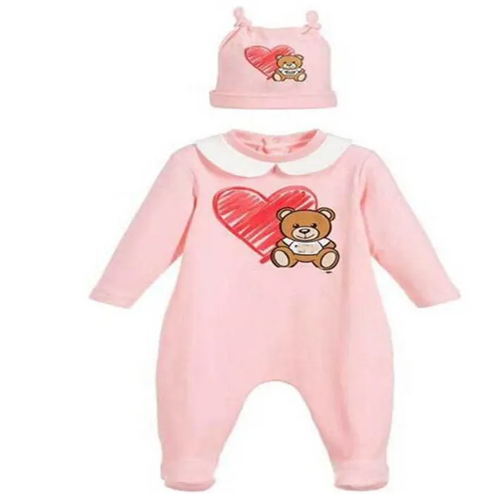 Lente herfst baby romper body pakken bedekken pasgeboren jongens meisjes meisjes één-stuks kleding solide kleur geprinte baby jumpsuits hoed lange mouwen slaapzakken