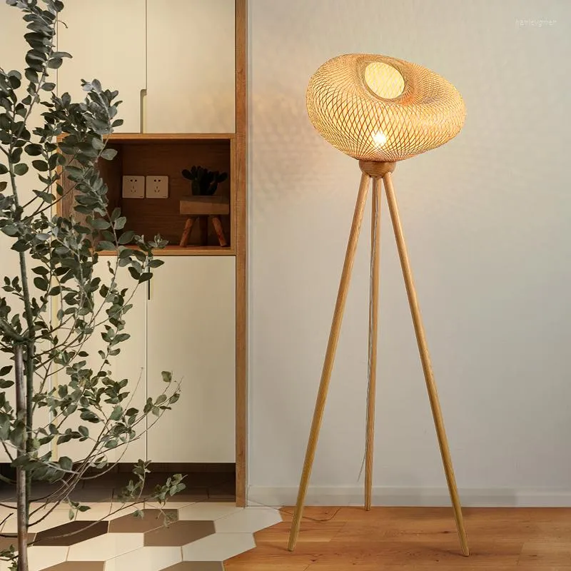 Vloerlampen Aziatische bamboe lamp retro houten kunst statief