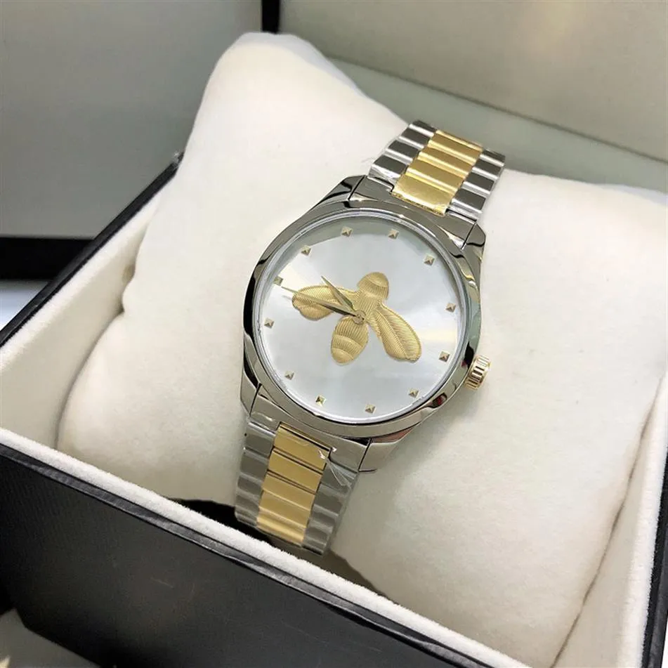Ультра тонкие женщины роскошные часы 28 мм из нержавеющей стали серебряной корпус кварцевый двигатель Fashion Classic Bee Patterns Watch Woman Designer331s
