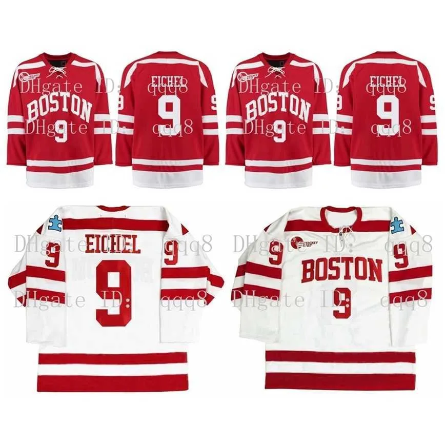 Q888 9 Jack Eichel Jersey podpisał Jersey University 9 Jack Eichel Red White Szyging Niestandardowe koszulki hokejowe