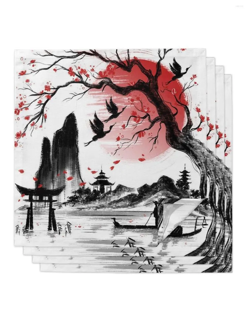 Table Napkin Japanese Landscape Square Napkins For Party Wedding Decor Tea Towel Soft Kitchen Dinner