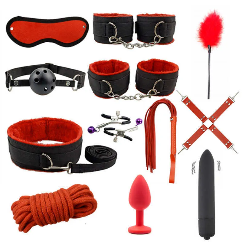 Vuxen SM Sexprodukter Kvinnor Toys BDSM Kits Bondage Gear Collar Whip Butt Plug Erotic Games Handbojor för S