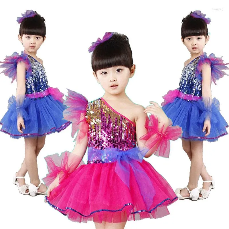 Bühnenkleidung Mädchen Ballsaal Kleid für Kinder Mädchen Tanzkleider Kinder Pailletten Ballett Kostüme Jazz Dancewear