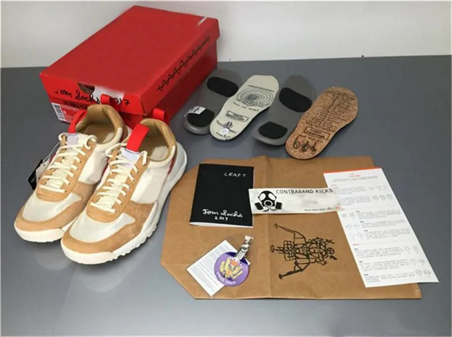Autentiska skor Tom Sachs x Mars Yard 2.0 TS AA2261-100 Män kvinnor som kör naturlig sportröd lönnfogsbegränsad sneakers med original ruta 36-46