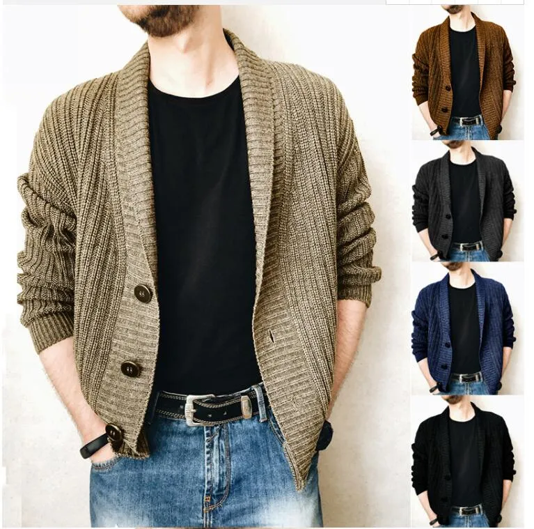Maglioni da uomo Cardigan casual Maglione Giacca lavorata a maglia Slim Fit Risvolto Comodo 7 colori Opzionale Abbigliamento da uomo quotidiano