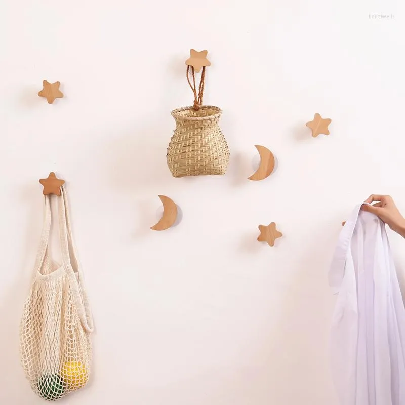 Crochets 1 pièce en forme d'étoile et de lune, support de rangement en bois, support mural pour manteau, porte-clés, chapeau, écharpe, pour la décoration de la maison