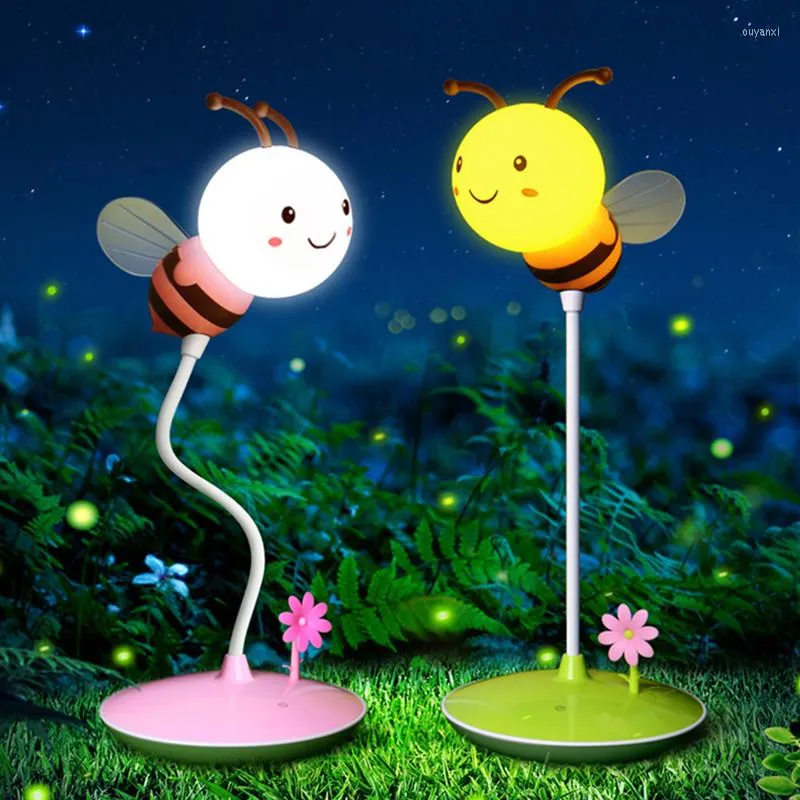 Lampade da tavolo LED Cartoon Lamp Bee Style USB Touch Dimmerabile Scrivania Lettura Protezione degli occhi Luci da libro Regalo per bambini