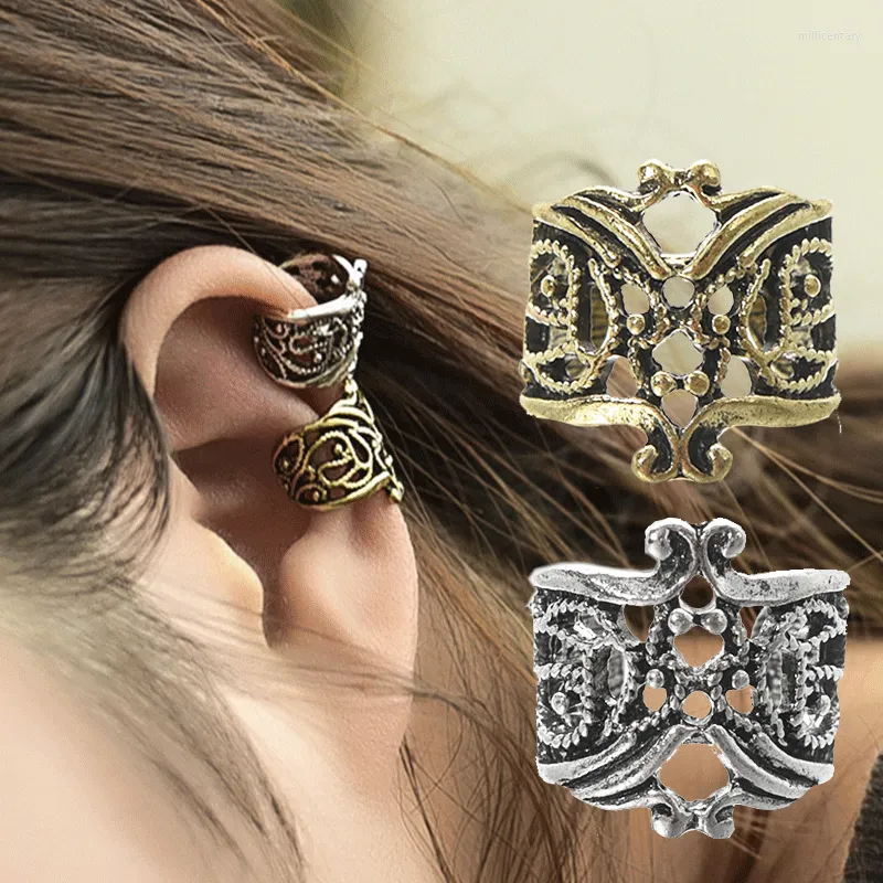 Dos Boucles D'oreilles 2PCS Mode Vintage Clip En Forme De C Punk Oreille Cartilage Manchette Sans Piercing Boucle D'oreille Hommes Femmes Géométrie Clips Bijoux