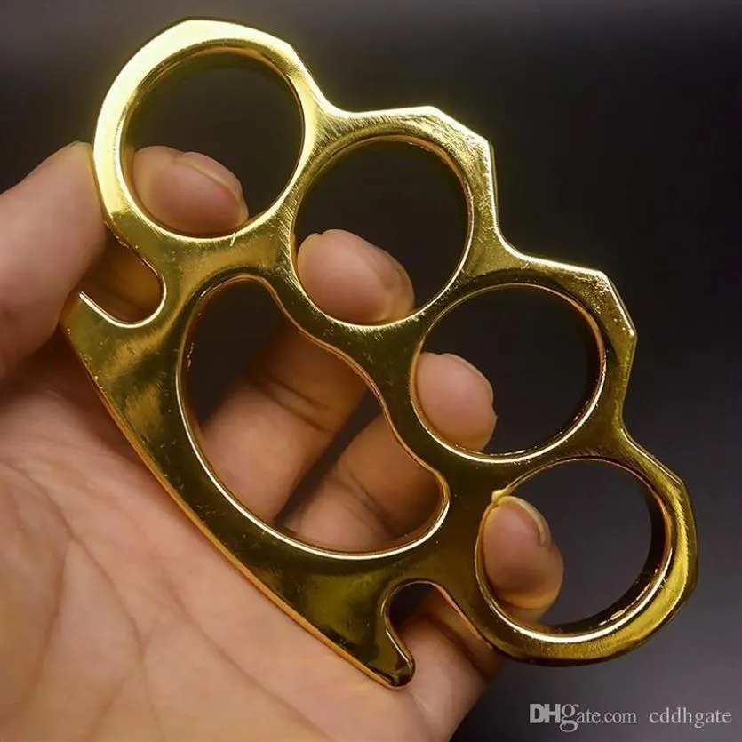 Iron New Gilded Thick Steel Brass Knuckle Duster Aluminum Alloy Finger Tiger Four-finger Self-defense Ring Cla273I