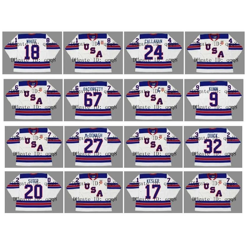 qqq8 2010 2014 2016 Vintage Team USA Jersey 34 AUSTON MATTHEWS 67 MAX PACIORETTY 18 COLIN WHITE 24 RYAN CALLAHAN Maillots de hockey personnalisés blancs