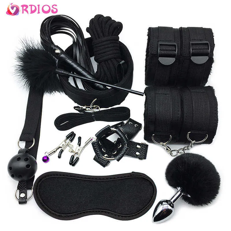 VRDIOS BDSM sexe Bondage ensemble menottes Gag fouet pinces à mamelon jouet érotique pour femmes Couples adulte boutique Anal godemichet Anal queue