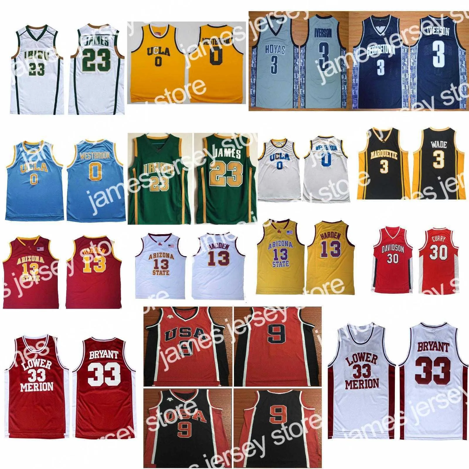 Jerseys Basketball Jerseys High Basketball School Irish #23 Universidade James Georgetown Allen 3 Iverson Basquete NCAA College UCLA Bruins