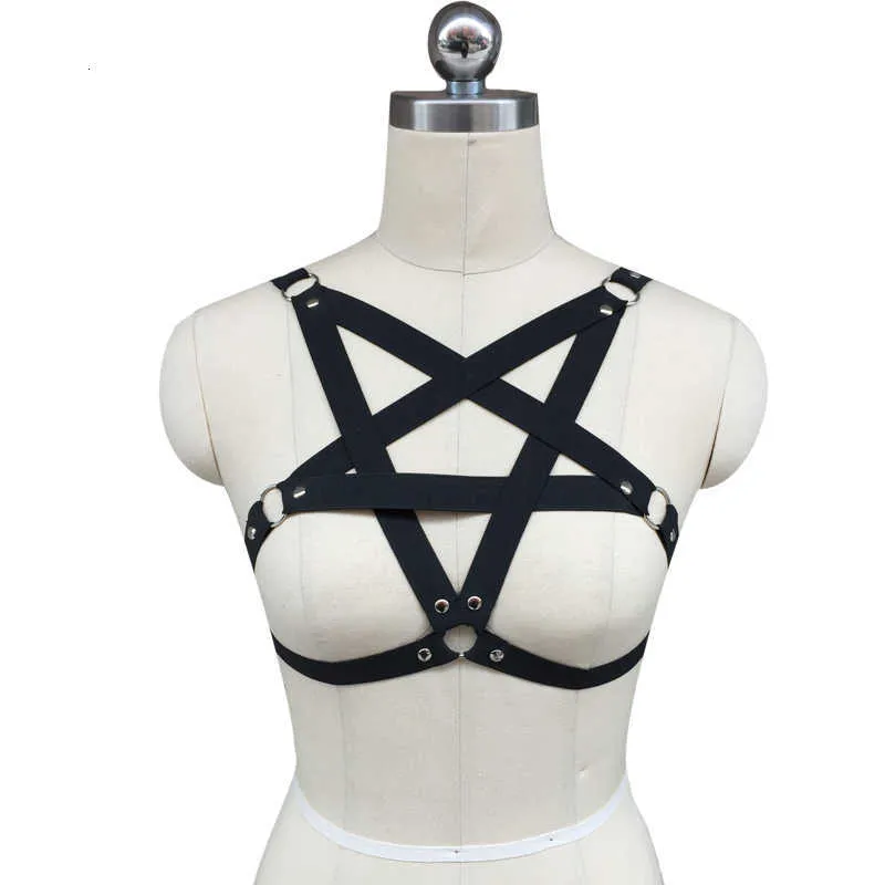 Spedizione gratuita. caged imbracatura bra bondage lingerie black gothic club erotico rebel harness pentagram