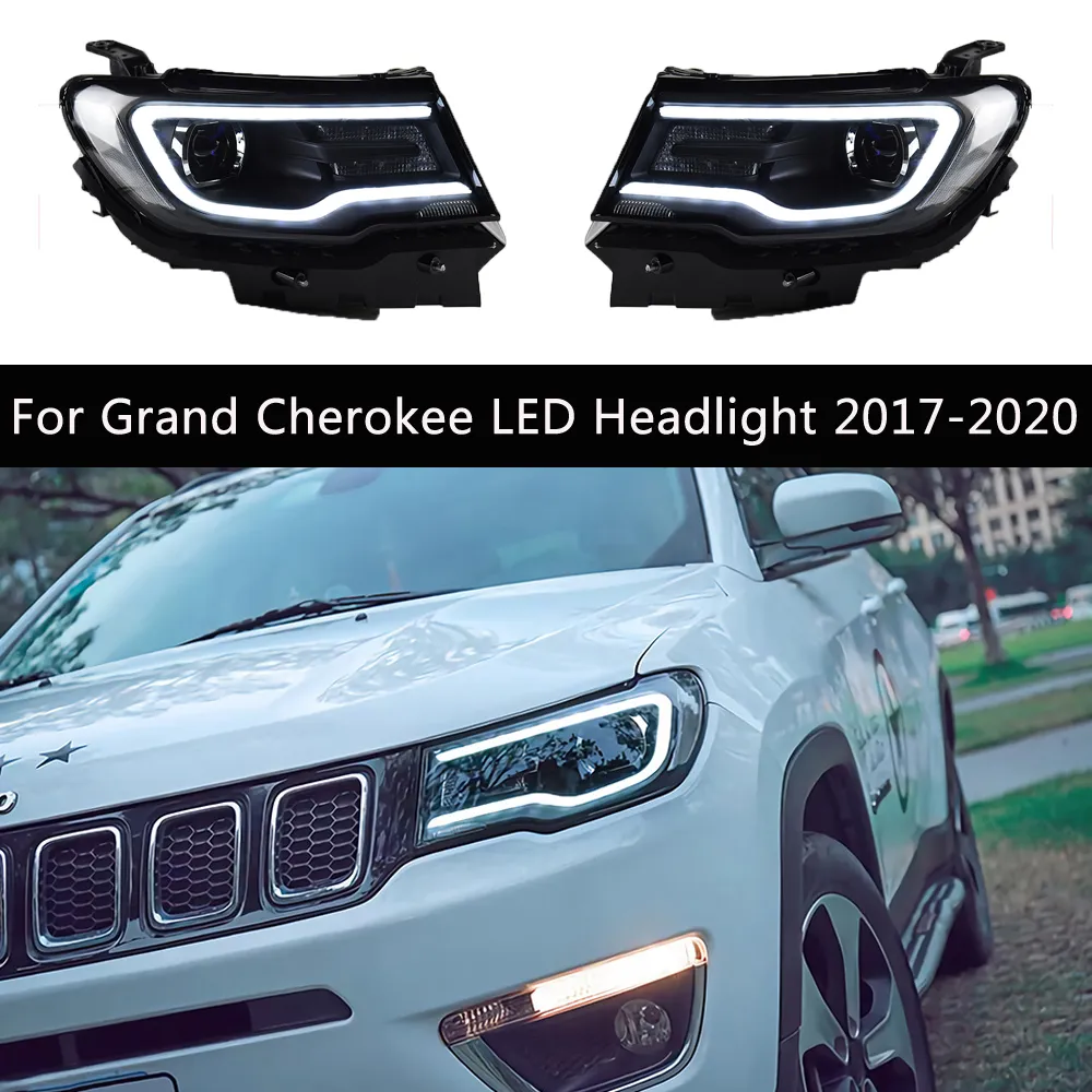 Araba Farları DRL Grand Cherokee LED Far Dinamik Saleti Dönüş Sinyal Kafa Lambası için Gündüz Koşu Işıkları